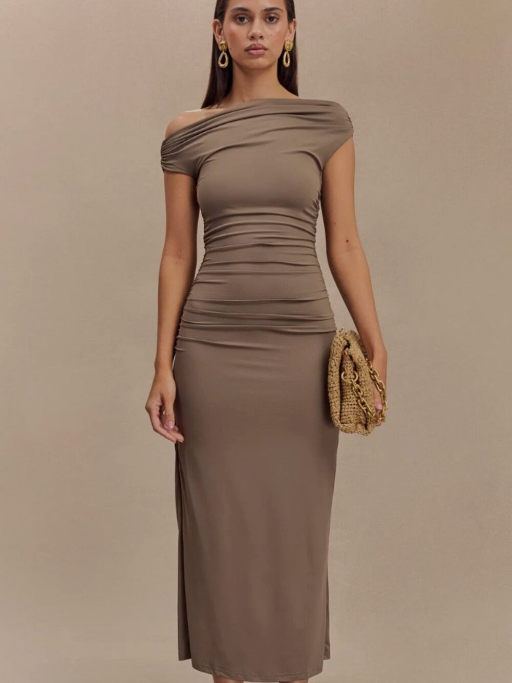 MESHKI Brown Alayna Midi Dress